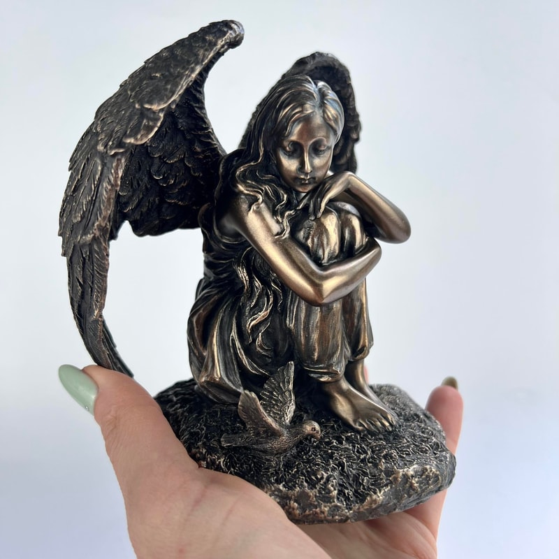 Beautiful Angel Girl Statue Figure Polystone Bronze Home Decor Made In Italy 18 Cm 0