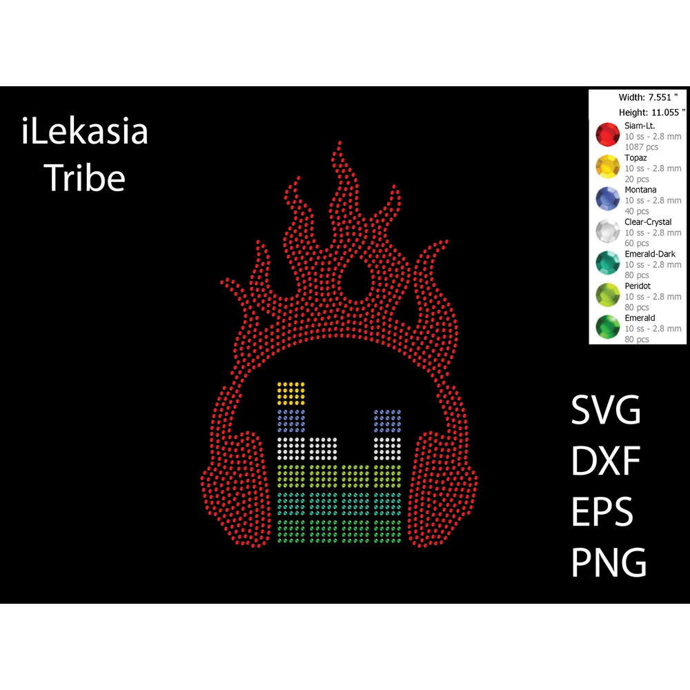 Flaming Headphone Rhinestone Template 1326 0