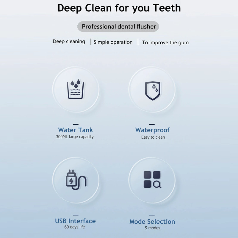 Oral Irrigator USB Rechargeable Water Flosser Portable Dental Water Jet 300ML Water Tank Waterproof Teeth Cleaner For Or 7