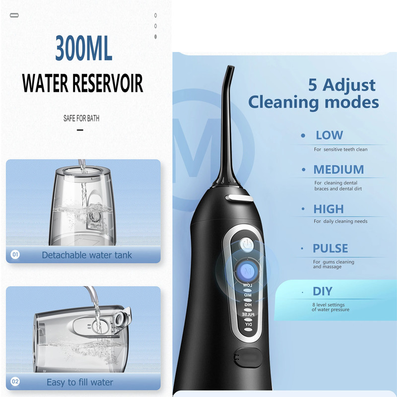 Oral Irrigator USB Rechargeable Water Flosser Portable Dental Water Jet 300ML Water Tank Waterproof Teeth Cleaner For Or 4