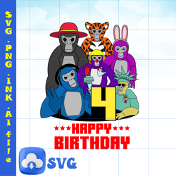 customizable 4th birthday gorilla tag t-shirt svg, gorilla tag png coloring pages, gorilla tag printable for birthday.