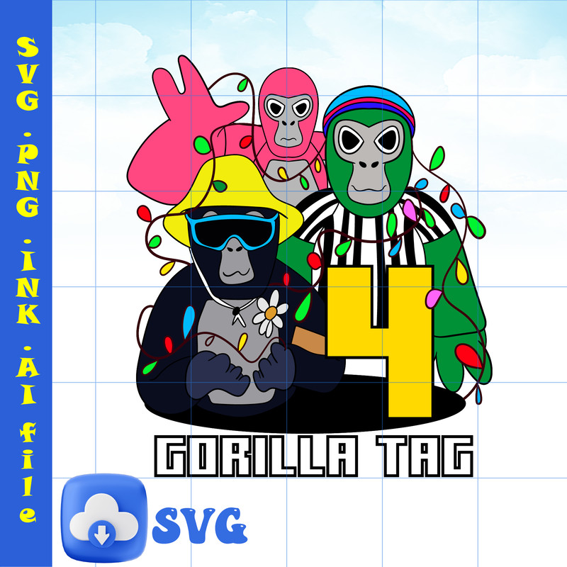 Customizable 4th Happy Bithday Gorilla Tag TShirt SVG Gorilla Tag PNG Gorilla Tag Printable TShirt For 4th Birthday 0