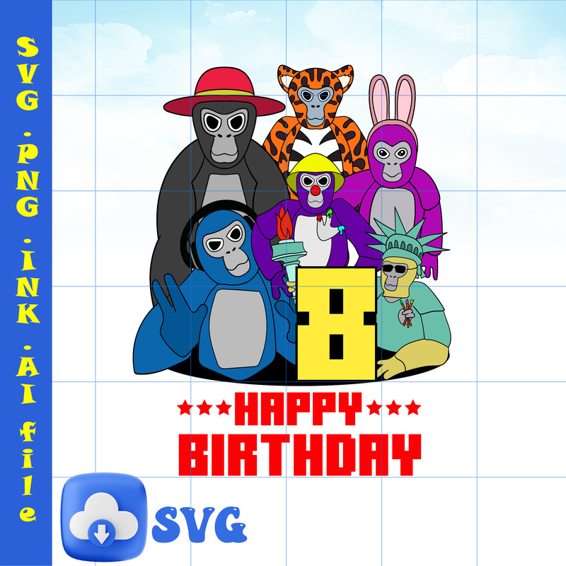 Editable Happy Bithday Gorilla Tag TShirt SVG Gorilla Tag PNG Gorilla Tag Printable TShirt For 8th Birthday Gift 0