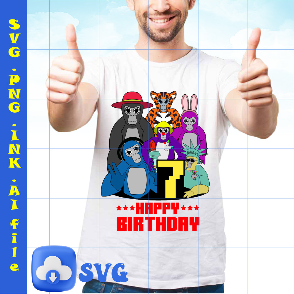 Editable Happy Bithday Gorilla Tag TShirt SVG Gorilla Tag PNG Gorilla Tag Printable TShirt For 7th Birthday Gift Png 1