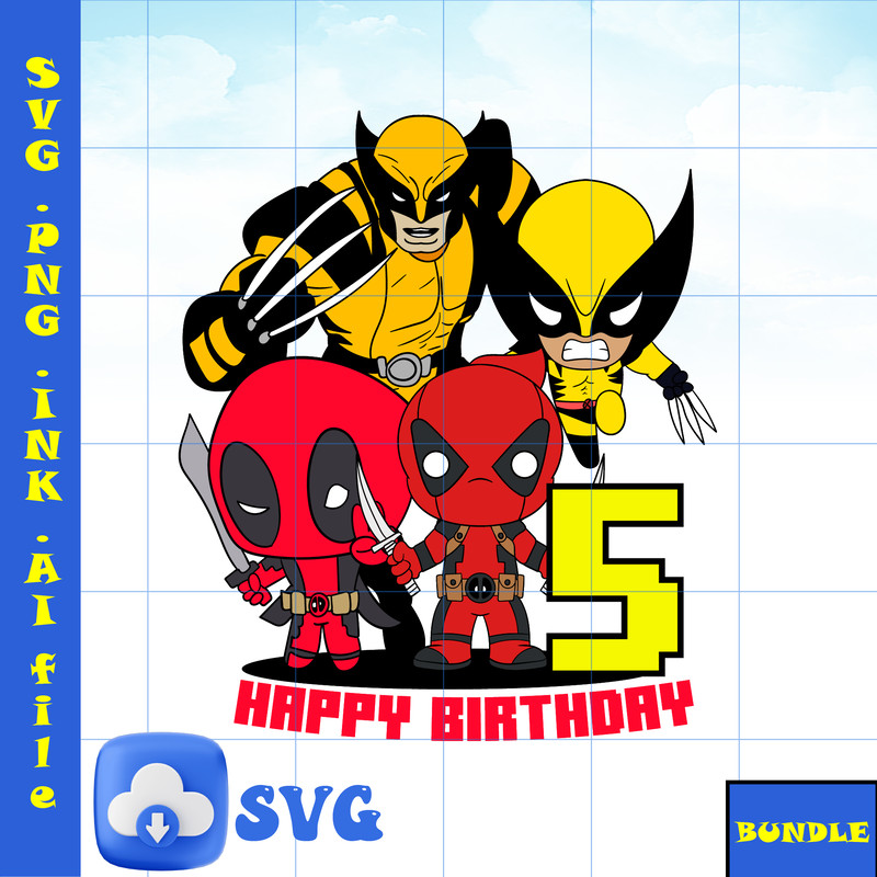 Editable TShirt 5th Birthday Deadpool SVG Wolverine PNG PDF To Print Wolverine And Deadpool Printable For Birthday 0