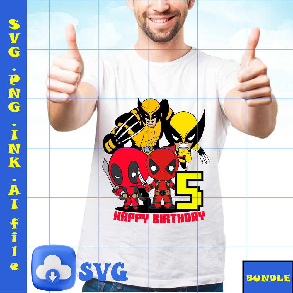 Editable TShirt 5th Birthday Deadpool SVG Wolverine PNG PDF To Print Wolverine And Deadpool Printable For Birthday 1