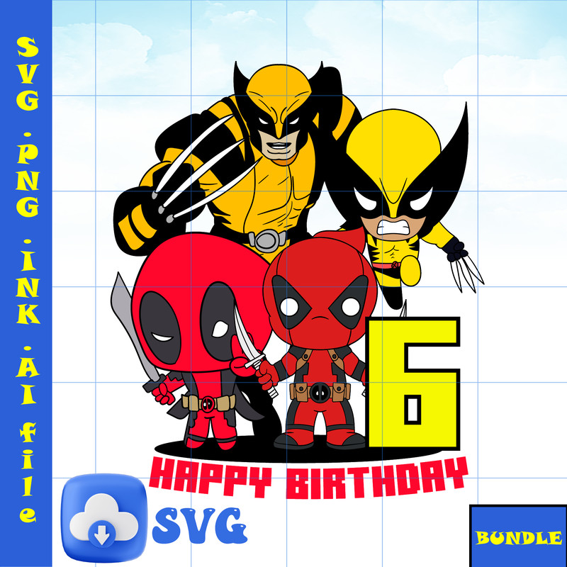 Editable TShirt 6th Birthday Deadpool SVG Wolverine PNG PDF To Print Wolverine And Deadpool Printable For Birthday 0