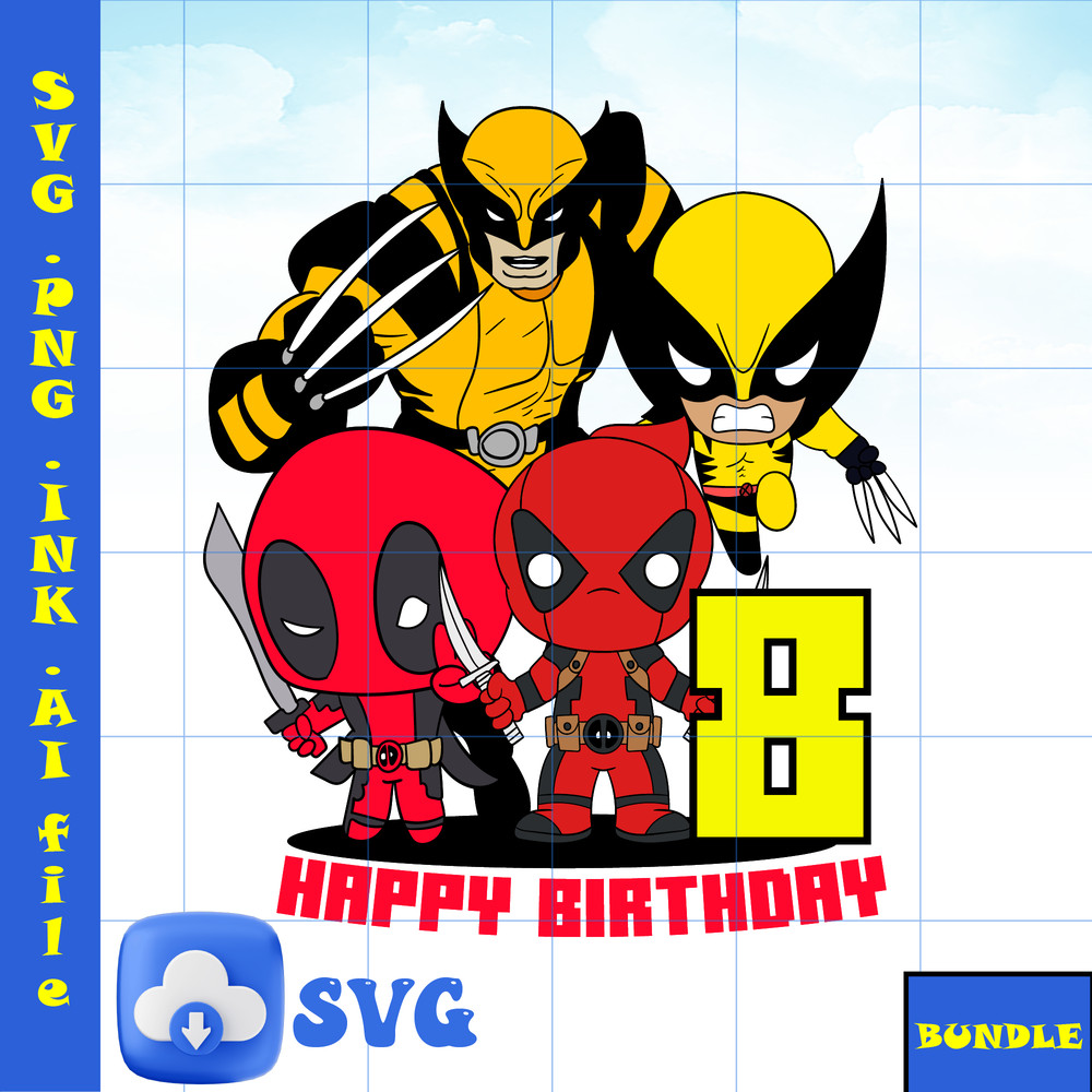 Editable TShirt 8th Birthday Deadpool SVG Wolverine PNG PDF To Print Wolverine And Deadpool Printable For Birthday 0