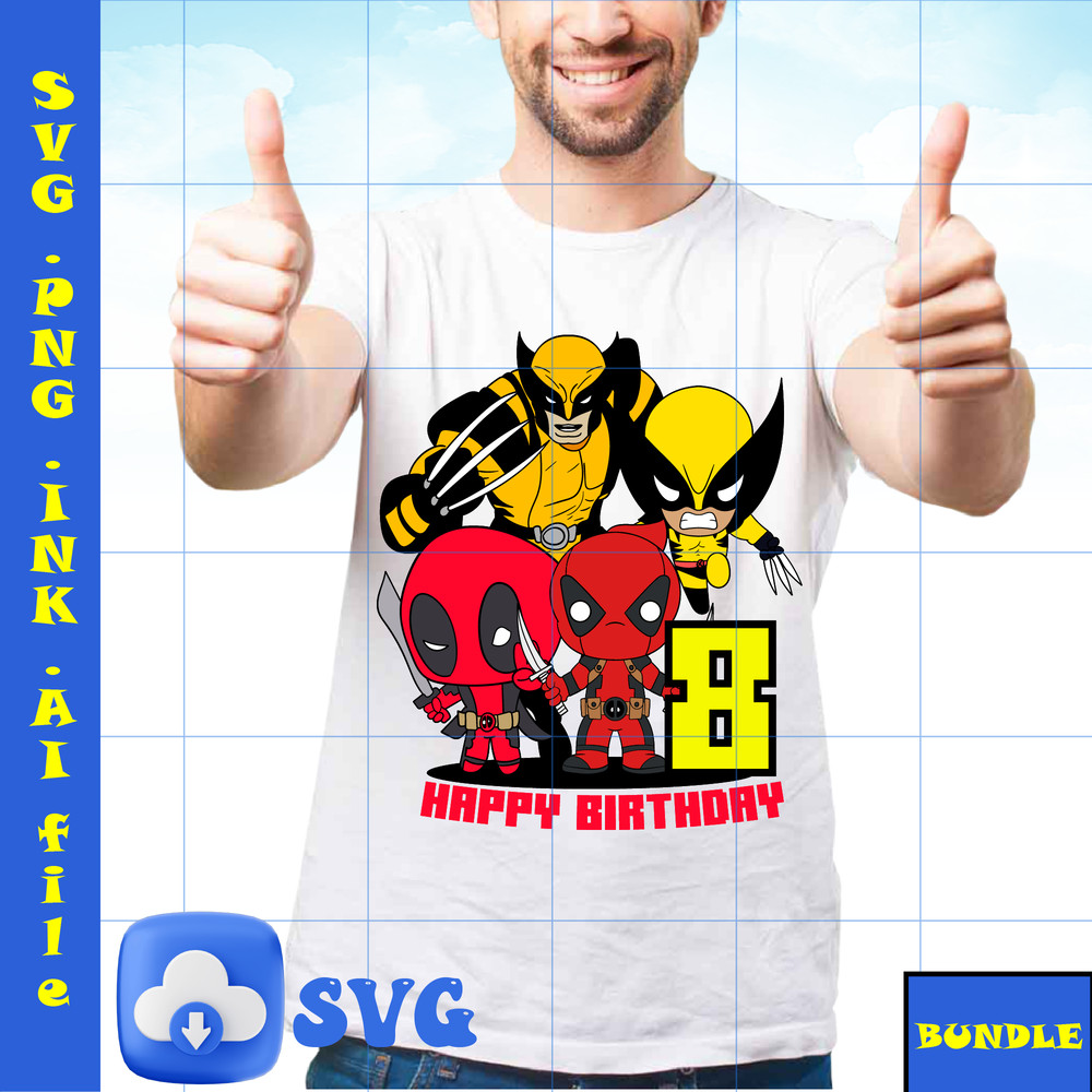 Editable TShirt 8th Birthday Deadpool SVG Wolverine PNG PDF To Print Wolverine And Deadpool Printable For Birthday 1
