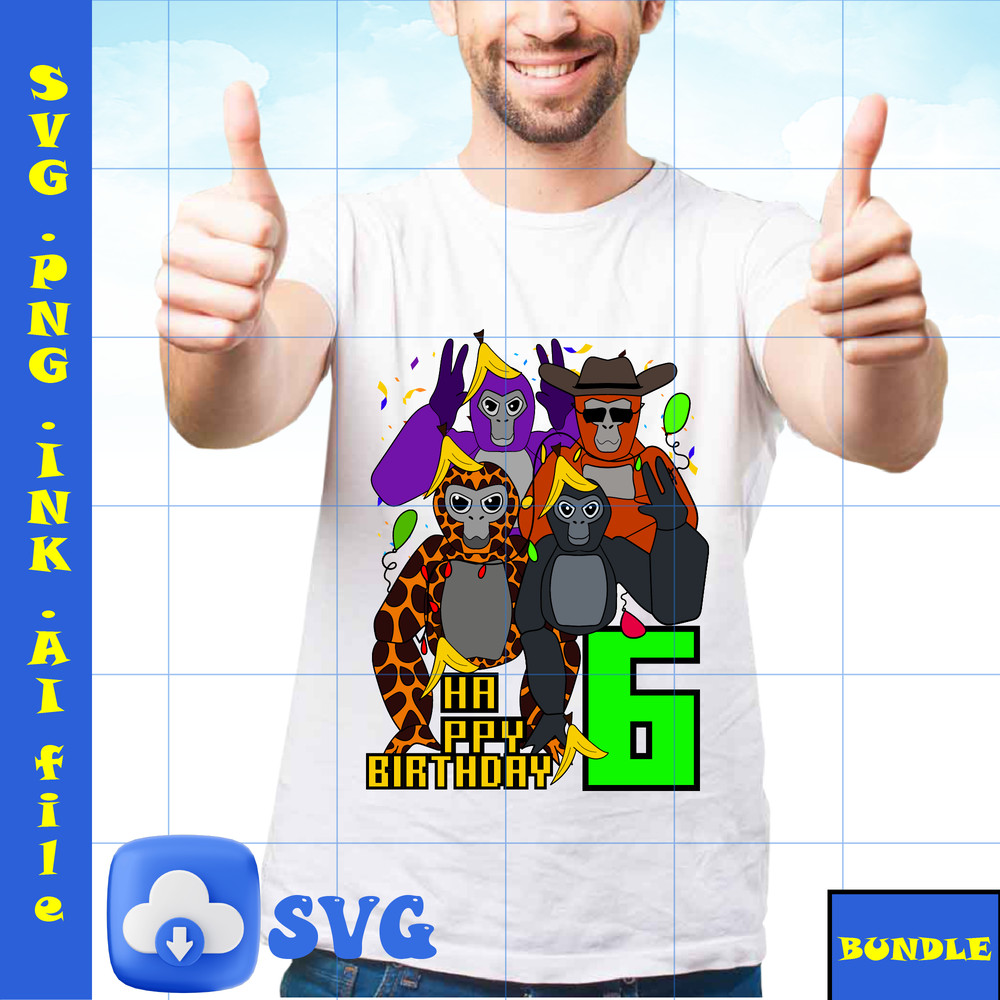 Instant Download Editable Gorilla Tag TShirt SVG 6th Birthday Gift Gorilla Tag PNG Retro Style Tee Gorilla Tag 1