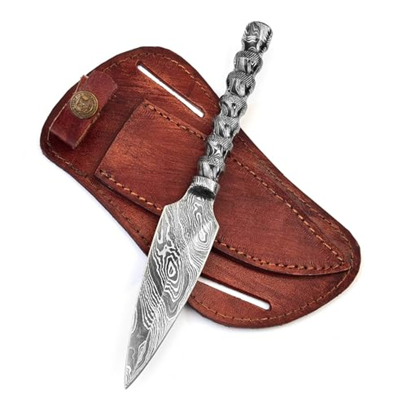 Handmade Damascus Steel Full Tang Double Edge Hunting Knife With Sheath Outdoor Survival Hunting Knife 0