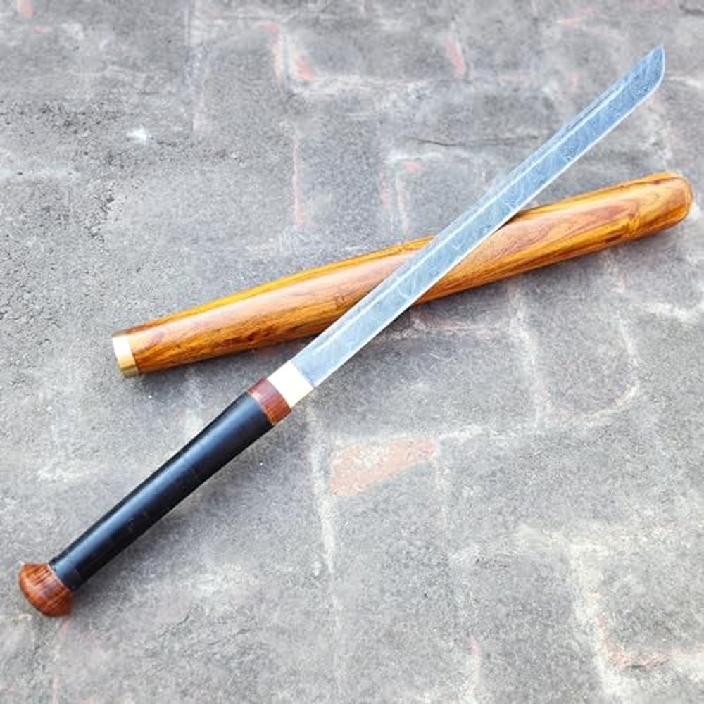 Baseball Bat Sword Solid Rose Wood Heavy Weight Premium Sword Razor Sharpe Damascus Steel Blade With Leather Raping 0