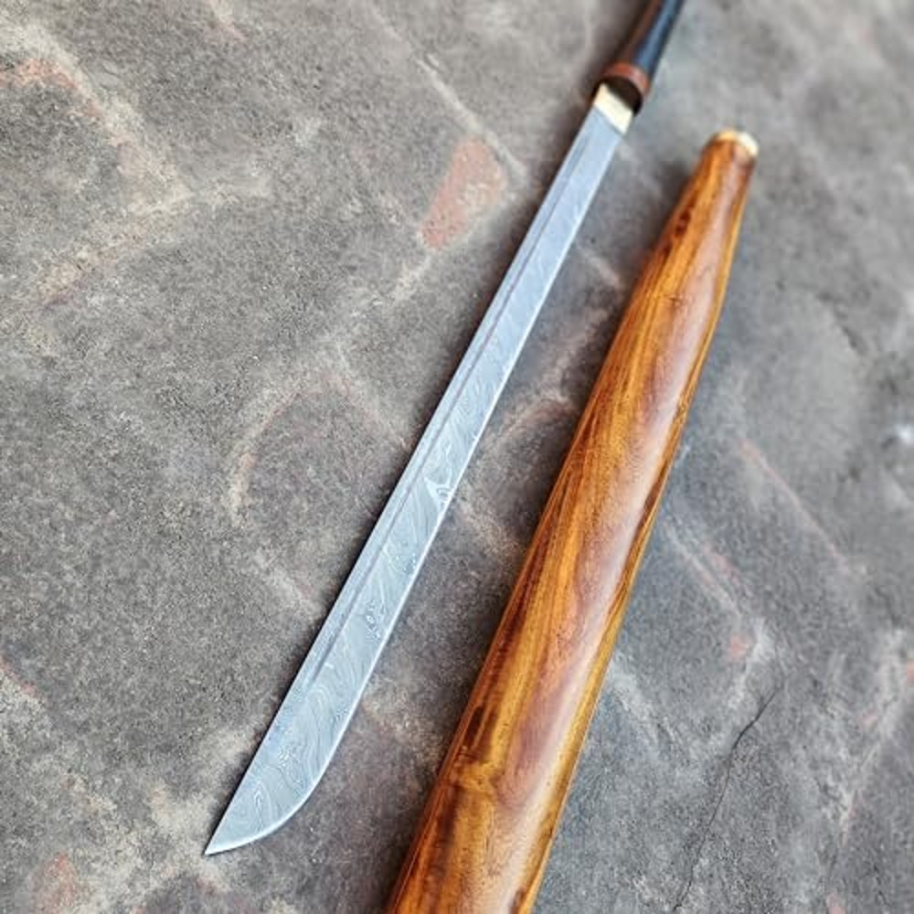 Baseball Bat Sword Solid Rose Wood Heavy Weight Premium Sword Razor Sharpe Damascus Steel Blade With Leather Raping 2