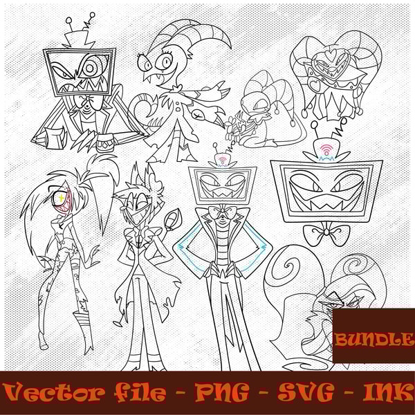 Blitzo Coloring Pages PngInkAngel Dust BlitzoLoona Cherri BombLuciferHuskVaggieMaxxie SVG PNGINK 1