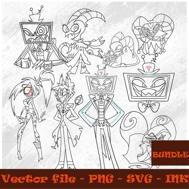 Blitzo Coloring Pages PngInkAngel Dust BlitzoLoona Cherri BombLuciferHuskVaggieMaxxie SVG PNGINK 1