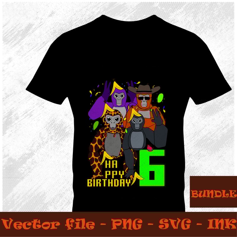Editable Gorilla Tag TShirt SVG 6th Birthday Gift Gorilla Tag PNG Retro Style Tee Gorilla Tag Retro PNG PDF 1