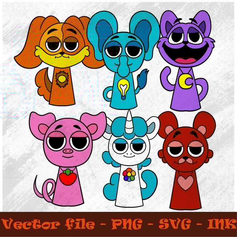 Sprunki CatNapBobby BearhugBubba BubbaphantCraftyCornPickyPiggy SVGPNGInkInstant Download Vector Pr 0