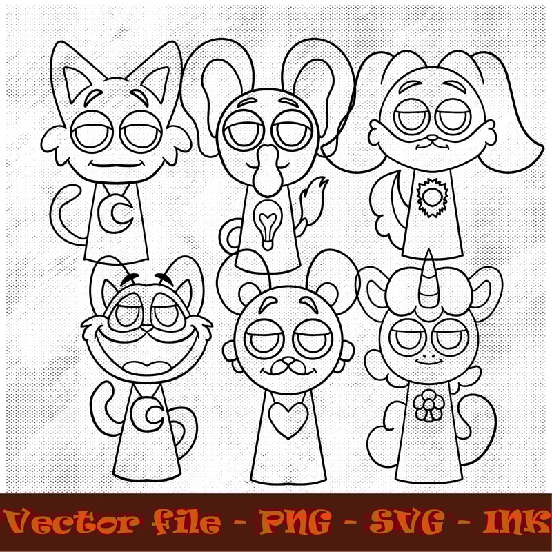 Sprunki CatNapBobby BearhugBubba BubbaphantCraftyCornPickyPiggy SVGPNGInkInstant Download Vector Pr 1