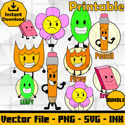 flower from battle for dream island sticker,firey, eraser,leafy,pencil, svg ink, cut file