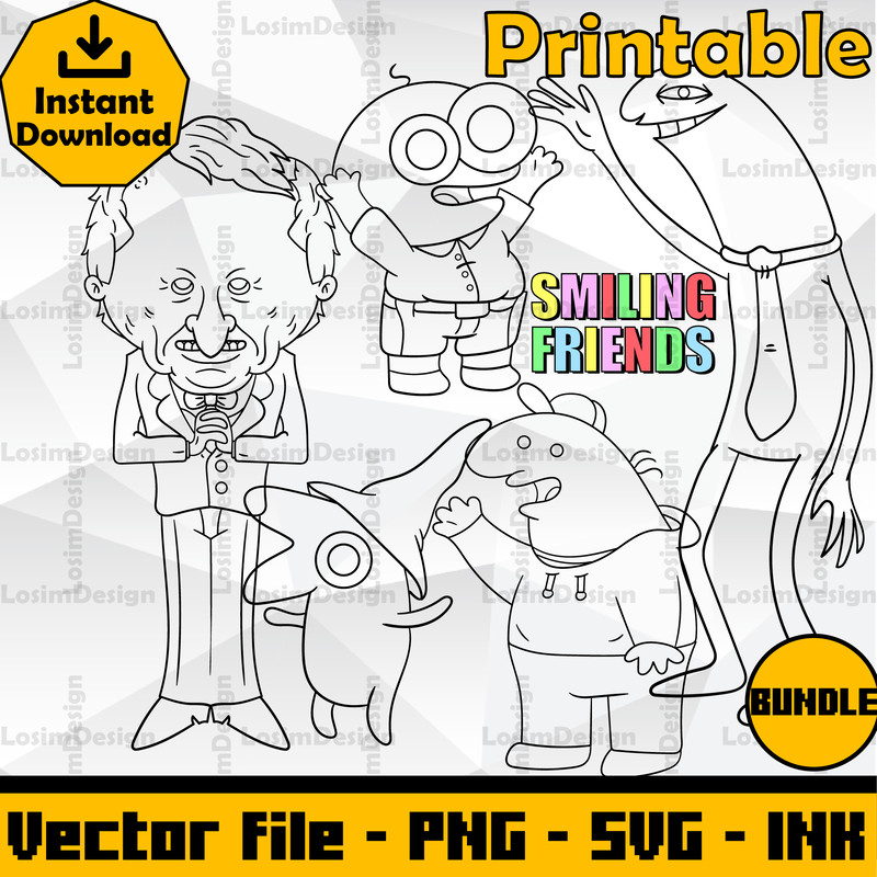 Bundle Smiling Friends Allan RedCharlie DomplerGlep SimpsonPim Pimling SVGPNGInkDigital Download 1