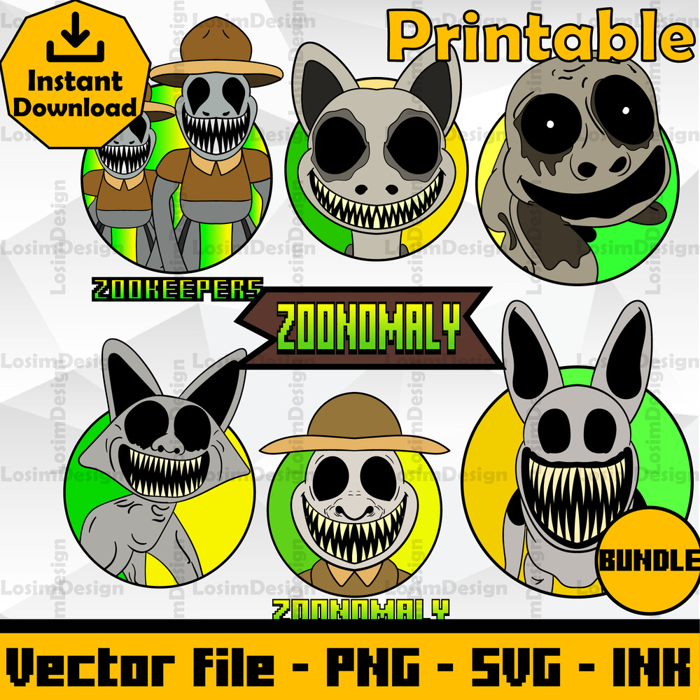 Bundle Zoonomaly SVGPNGEyes Opened Rabbit Monster Sticker SVGFriendly Cow Sticker SVGPNGInkDigital Download 0