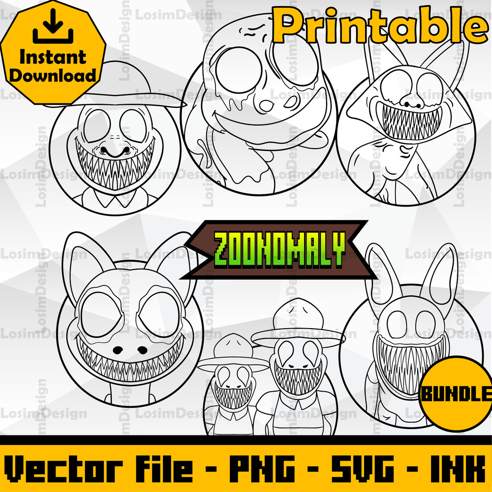 Bundle Zoonomaly SVGPNGEyes Opened Rabbit Monster Sticker SVGFriendly Cow Sticker SVGPNGInkDigital Download 1