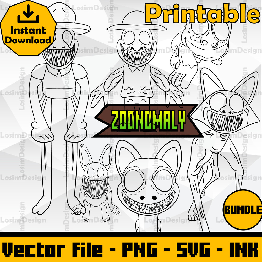 Bundle Zoonomaly SVGPNGEyes Opened Rabbit Monster Sticker SVGFriendly Cow Sticker SVGPNGInkDigital Download 1