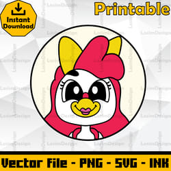 editable sticker female clucky png, clucky from clucky's logic cut file, coloring pages,svg,png,ink
