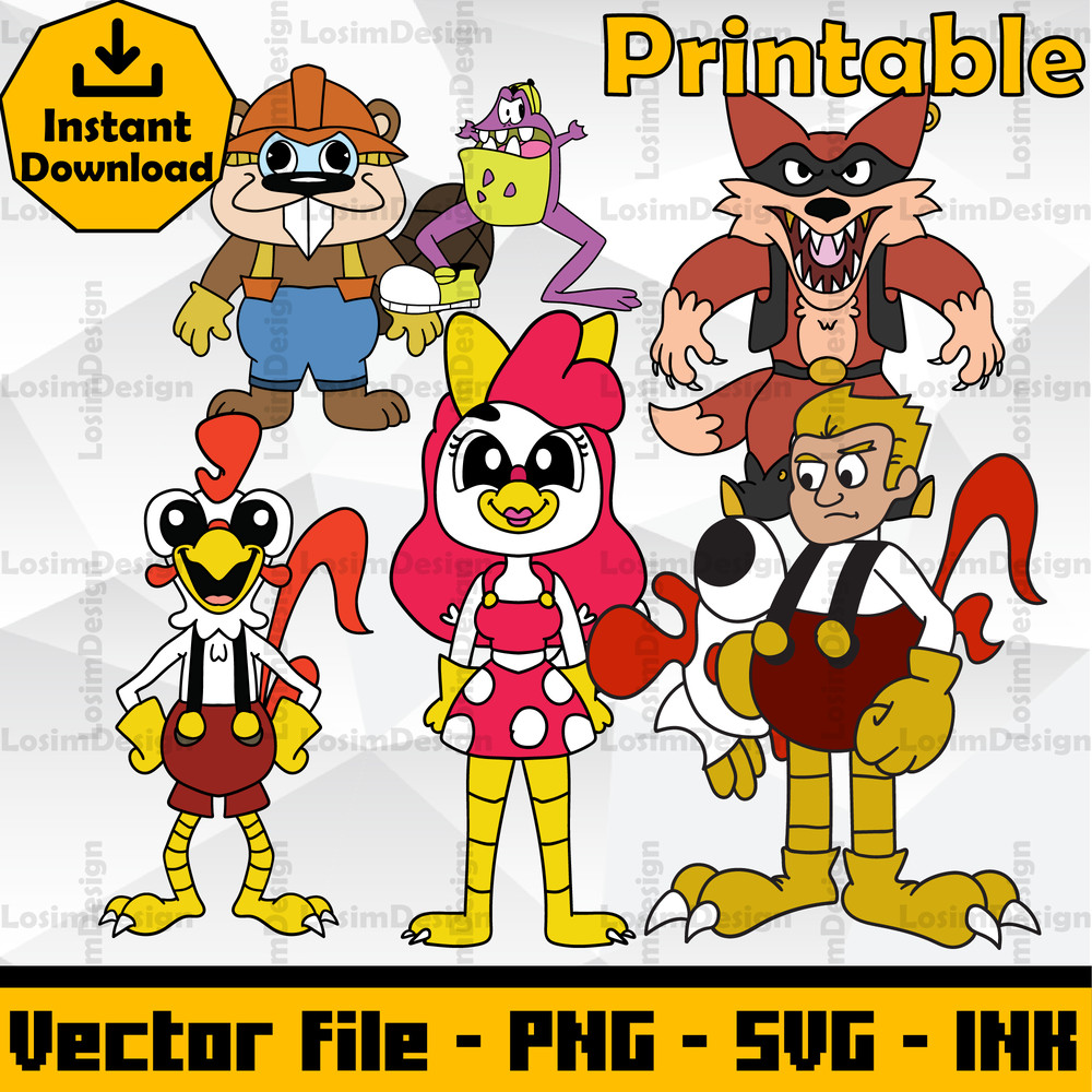 Editable Jaxon Jackyl Barney BeavertonRoofus RibbitRichard In Clucky Cut File Coloring PagesSVGPNGInk 0