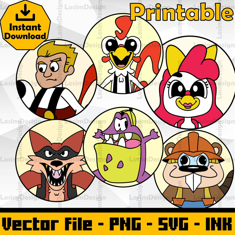 Editable Sticker Pack Jaxon JackylBarney BeavertonRoofus RibbitRichard In Clucky Cut File Coloring PagesSVGPNGInk 0