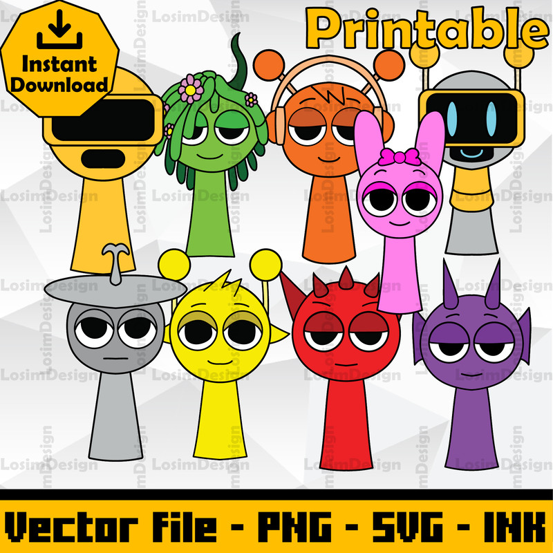 Sprunki Increedibox SVG Cut File OrenRaddySilver ClukrSimonPinkiPurple Coloring PagesEditable SVG P 0