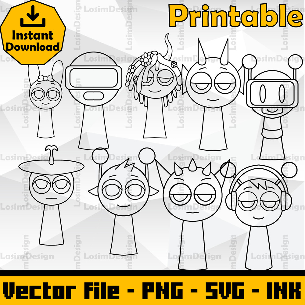 Sprunki Increedibox SVG Cut File OrenRaddySilver ClukrSimonPinkiPurple Coloring PagesEditable SVG P 1