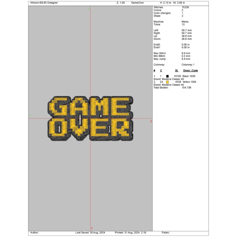 GameOver Embroidery Design 2