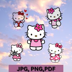 cute hello kitty png bundle unique & fun designs instant download for personal & commercial use"