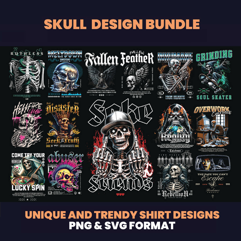86 Tshirt Designs Bundle Skull Skeleton Street Wear Design Bundle Rock Design Aesthetic Design Urban Design 0