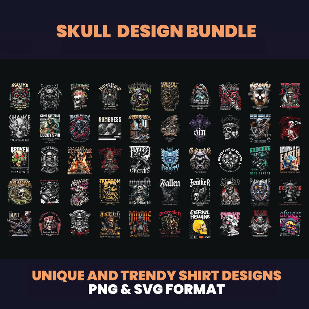 86 Tshirt Designs Bundle Skull Skeleton Street Wear Design Bundle Rock Design Aesthetic Design Urban Design 1
