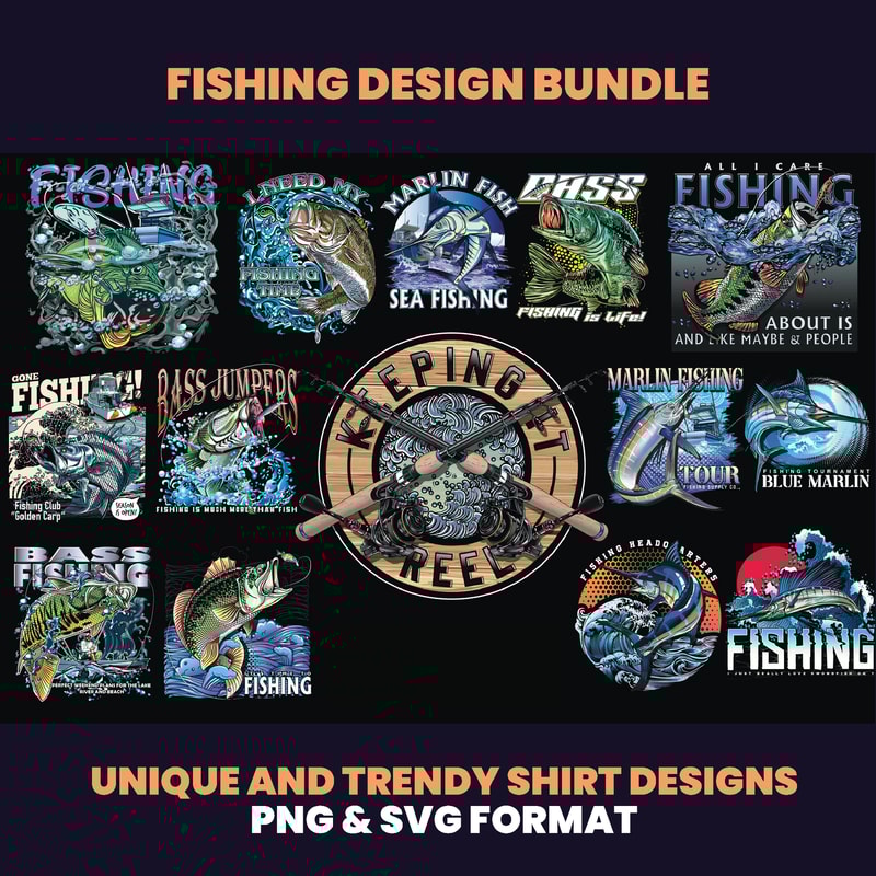 65 Fishing Design Bundles Fish DesignSea Fishing Streetwear Design Bass Fish Design Fishing Lure Designs DTF DTG 0