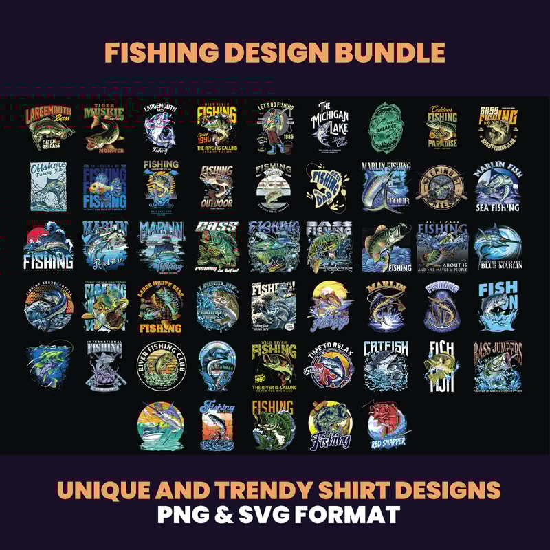 65 Fishing Design Bundles Fish DesignSea Fishing Streetwear Design Bass Fish Design Fishing Lure Designs DTF DTG 1