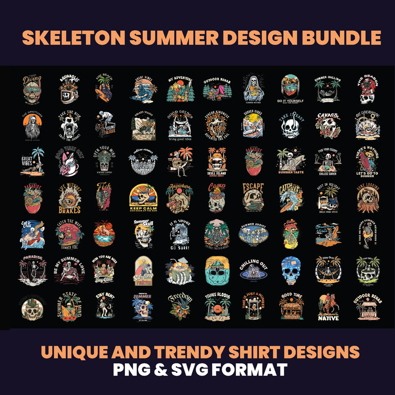 100 Skeleton Skull Design Bundle Skull Skeleton Streetwear Design Rock Design Skull Skeleton Vintage Urban DTF DTG 1