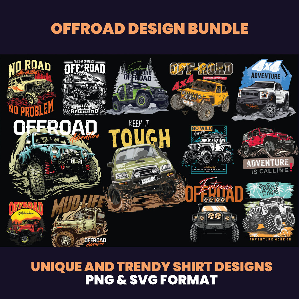 60 OffRoad Car Design Bundles 4x4 Shirt Design Outdoor Travel SUV Car Design Adventure Car 4WD Car Design DTF DTG 0