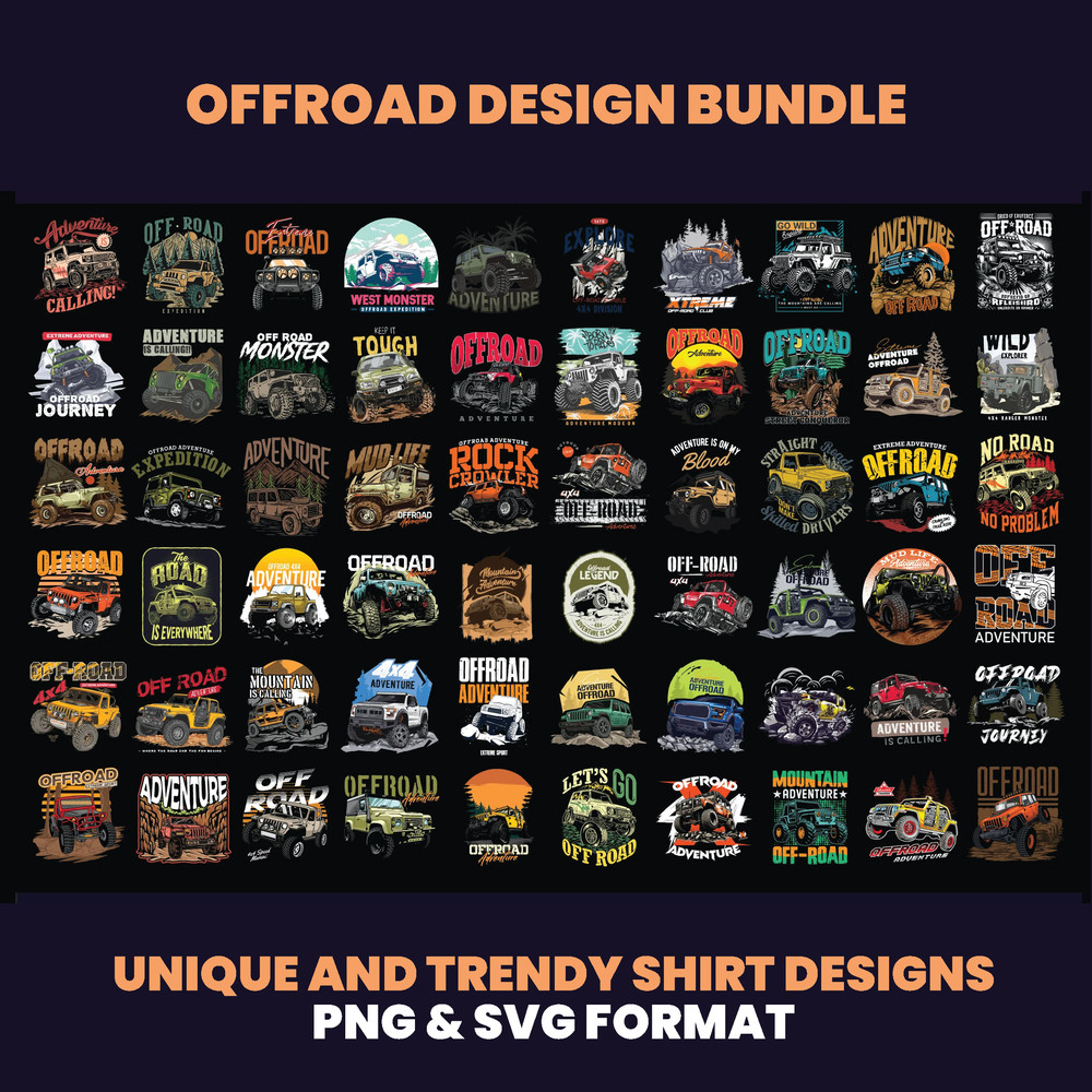 60 OffRoad Car Design Bundles 4x4 Shirt Design Outdoor Travel SUV Car Design Adventure Car 4WD Car Design DTF DTG 1