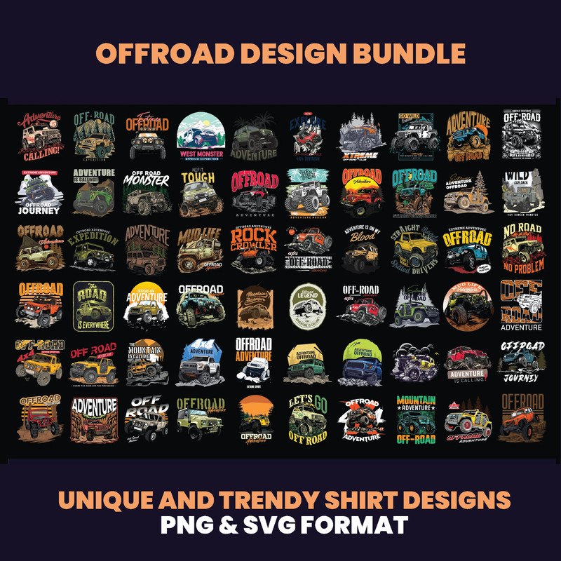 60 OffRoad Car Design Bundles 4x4 Shirt Design Outdoor Travel SUV Car Design Adventure Car 4WD Car Design DTF DTG 1