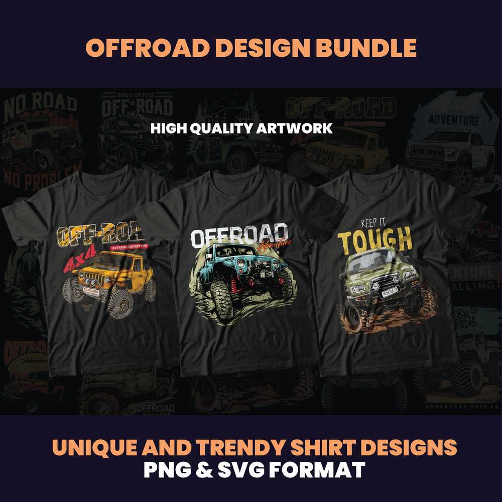 60 OffRoad Car Design Bundles 4x4 Shirt Design Outdoor Travel SUV Car Design Adventure Car 4WD Car Design DTF DTG 2