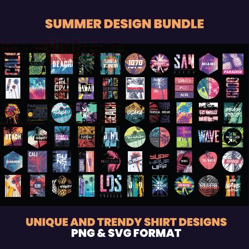 150 Summer Design Bundle Tshirt Design Bundle Streetwear Holiday Design Summertime Sunset Graphic Tees DTF DTG 1