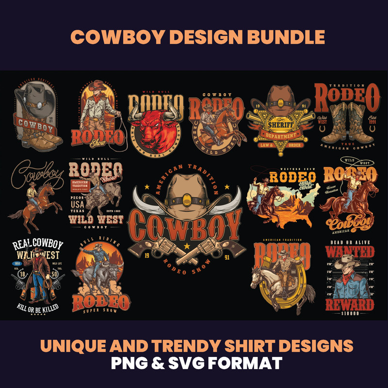 70 Cowboy Design Bundles Cowboy Shirt Design Western Design Cowboy Sublimation Cowgirl Design Sublimation DTF DTG 0