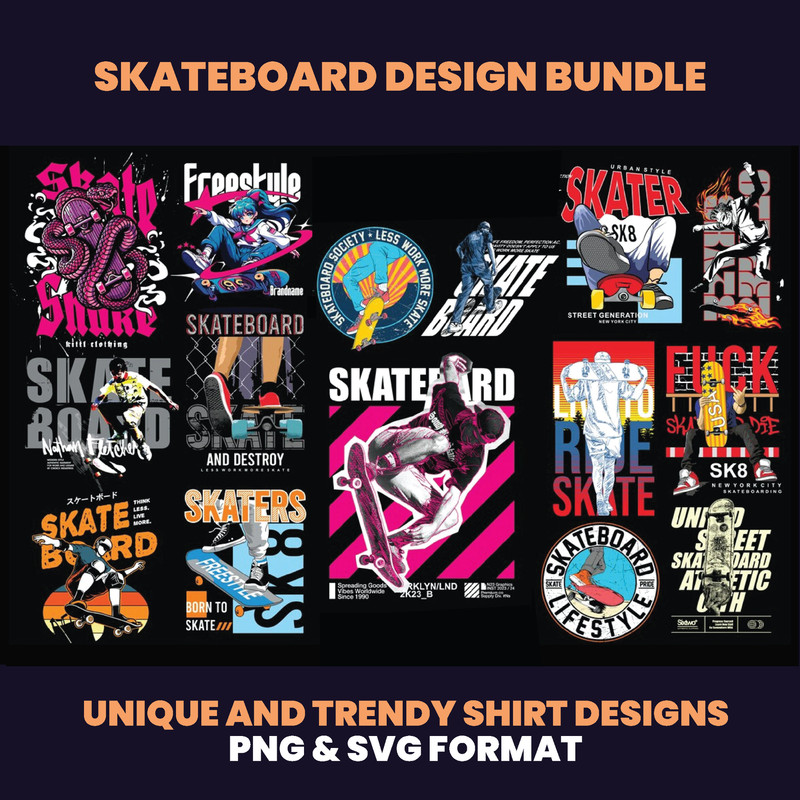 60 Skateboard Design Bundles Skate Design Shirt Design Streetwear Design Graphic Tees Urban Designs DTF DTG 0