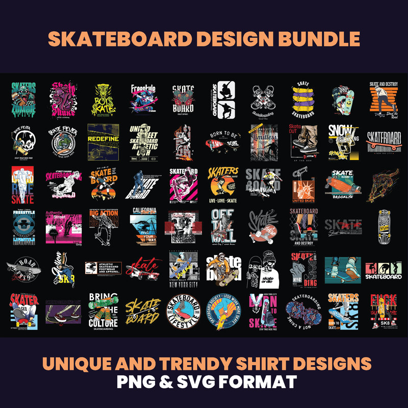 60 Skateboard Design Bundles Skate Design Shirt Design Streetwear Design Graphic Tees Urban Designs DTF DTG 1