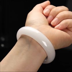 new natural white jade hand made jade bangle bracelet. free shipping!