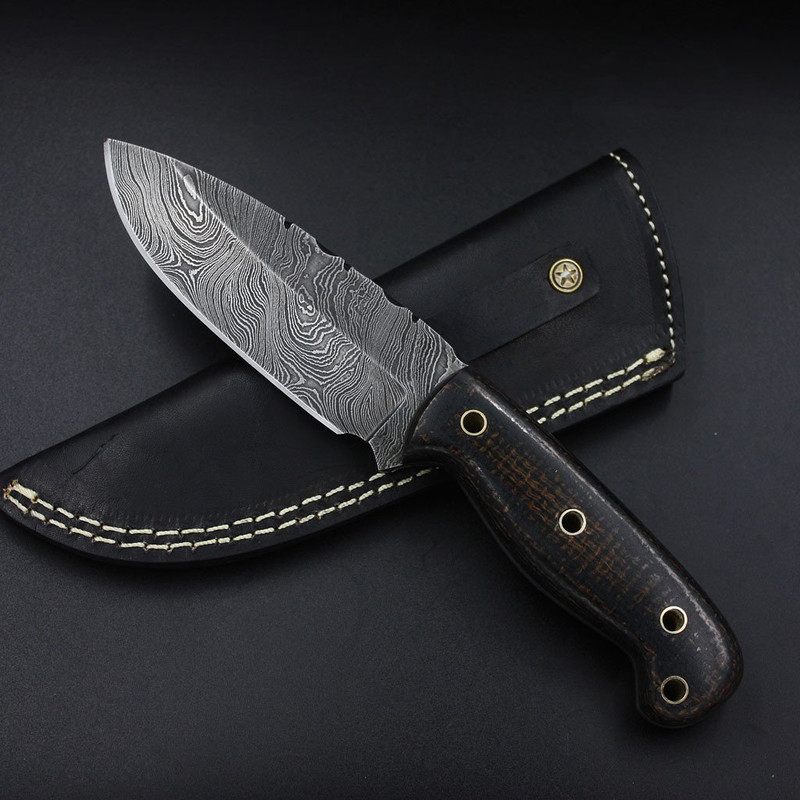 Custom Handmade Damascus Steel Skinner Hunting Knife With Sheath Precision Cutting Ergonomic Handle And RazorSharp 0