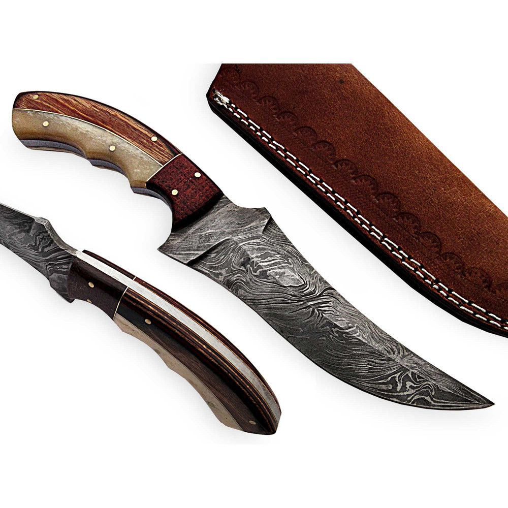 Handcrafted Damascus Bowie Knife Premium HighCarbon Steel Blade FullTang Construction And Elegant Wood Handle 0